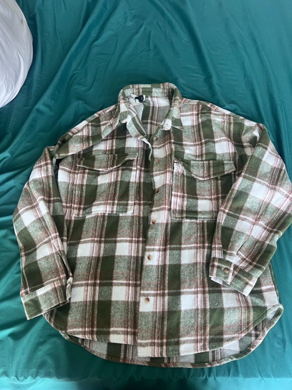 Women’s Olive Green Plaid Button-Down Shirt